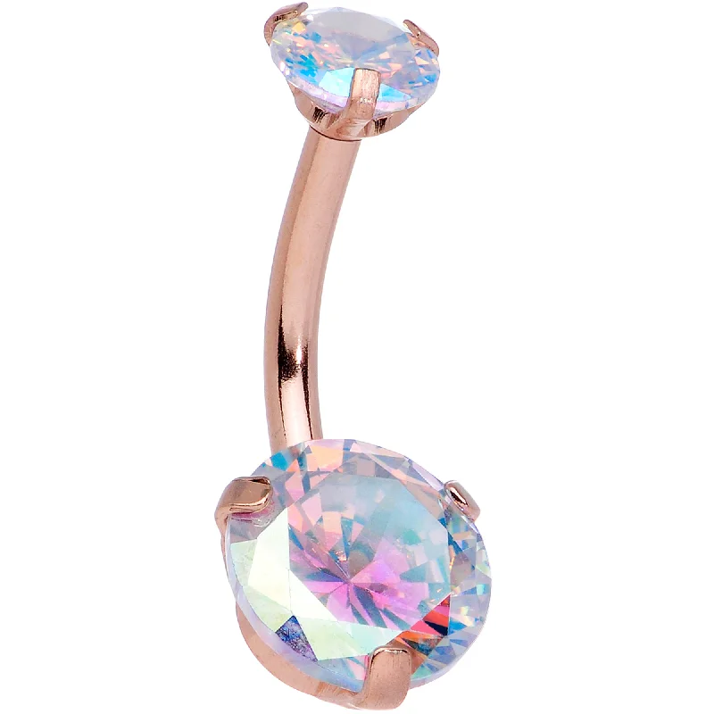 Belly Rings with Beautiful Designs for Trendy Looks -Aurora CZ Gem Rose Gold Tone Top Internally Threaded Belly Ring Belly Rings with Beautiful Designs for Trendy Looks -Aurora CZ Gem Rose Gold Tone Top Internally Threaded Belly Ring