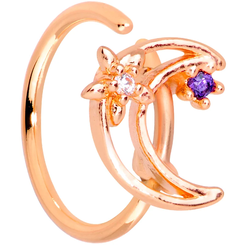 Chic Nose Rings for Classic Looks -20 Gauge 5/16 Clear Blue CZ Gem Rose Gold Tone Moon Nose Hoop Chic Nose Rings for Classic Looks -20 Gauge 5/16 Clear Blue CZ Gem Rose Gold Tone Moon Nose Hoop