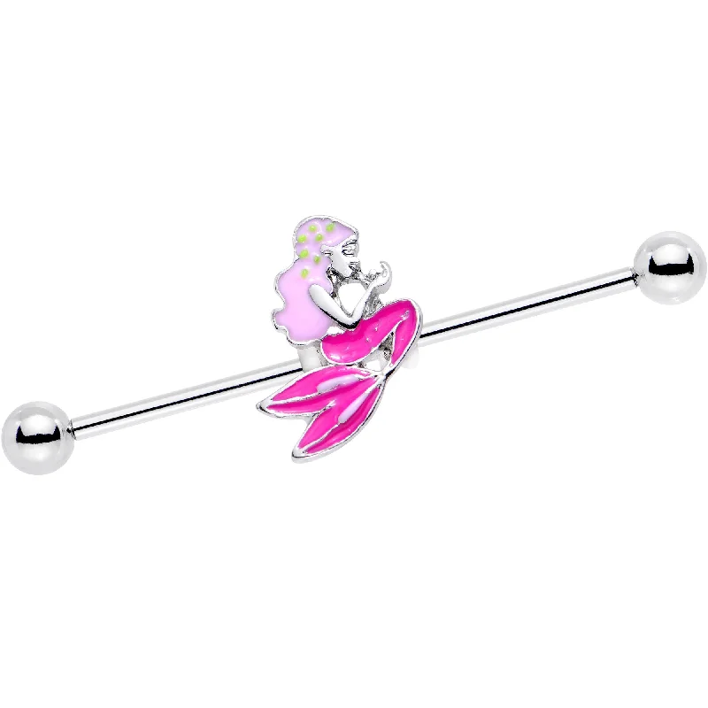 Women's Earrings – Elegant Designs for Every Personality--14 Gauge Steel Precious Pink Mermaid Industrial Barbell 38mm Women's Earrings – Elegant Designs for Every Personality--14 Gauge Steel Precious Pink Mermaid Industrial Barbell 38mm