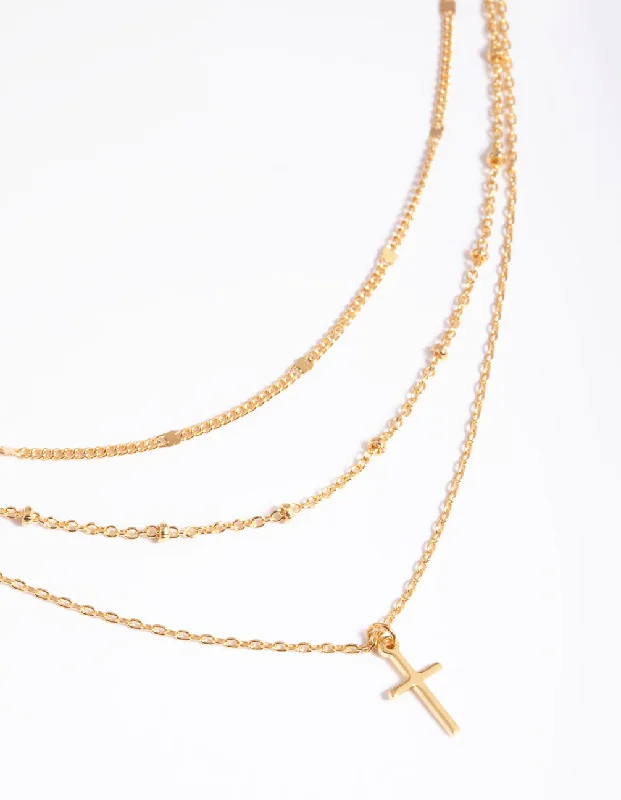 Shop Classic Women's Necklaces & Pendants with a Modern Twist-Gold Plated Layered Cross Necklace Shop Classic Women's Necklaces & Pendants with a Modern Twist-Gold Plated Layered Cross Necklace