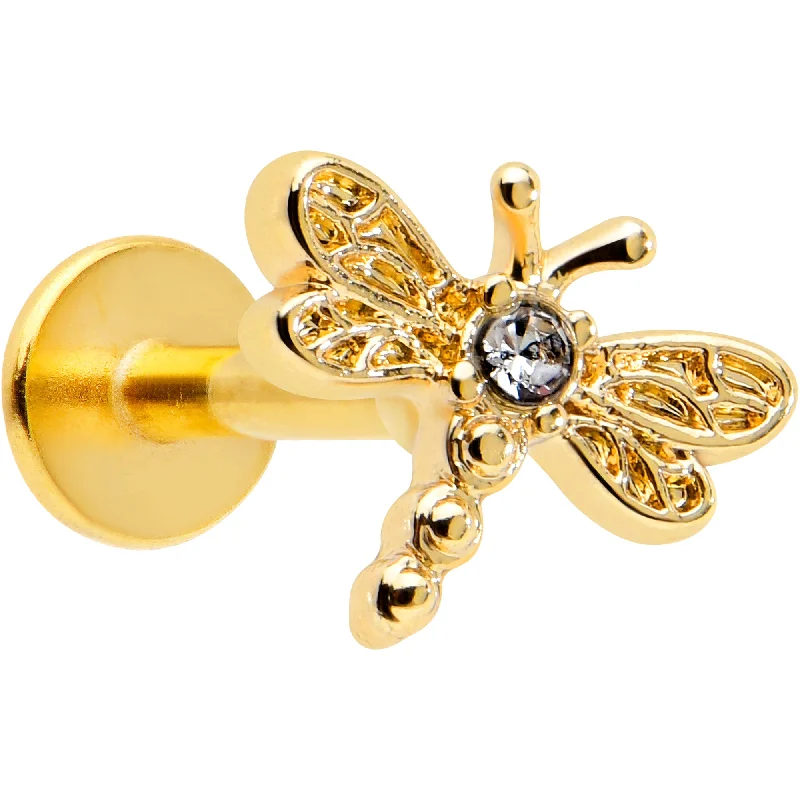 Trendy Lip Rings with Simple Designs16 Gauge 5/16 Clear Gem Gold Hue Flying Dragonfly Labret Monroe Tragus