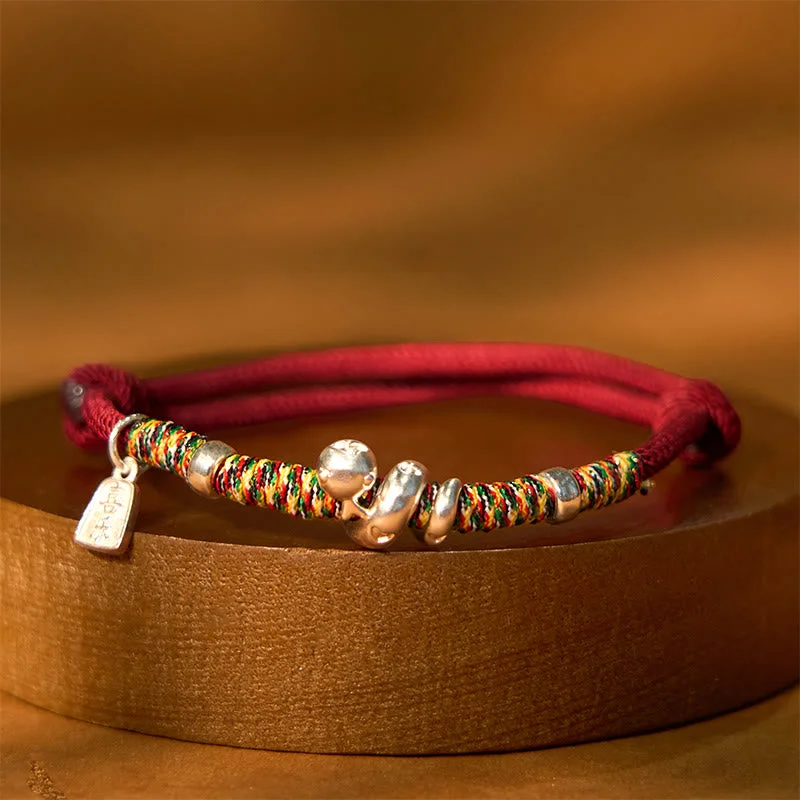 Men's Bracelets with Natural Stones-Buddha Stones 999 Sterling Silver Year Of Snake Red String Happiness Protection Braided Bracelet Men's Bracelets with Natural Stones-Buddha Stones 999 Sterling Silver Year Of Snake Red String Happiness Protection Braided Bracelet