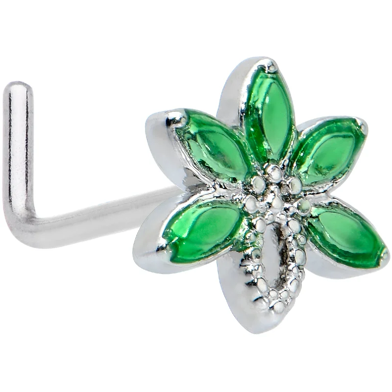 Stylish Nose Rings for Comfortable Wear -20 Gauge 1/4 Green Gem Loopy Pot Leaf L Shape Nose Ring Stylish Nose Rings for Comfortable Wear -20 Gauge 1/4 Green Gem Loopy Pot Leaf L Shape Nose Ring