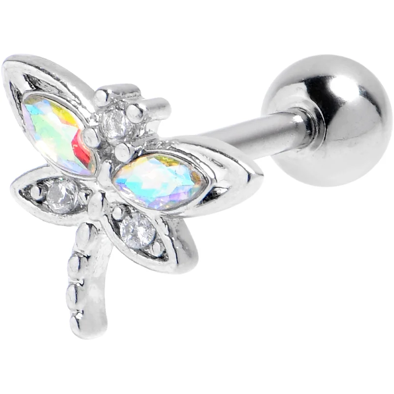 Women's Earrings – Elegant Designs for Every Personality--16 Gauge 1/4 Aurora CZ Gem Understated Dragonfly Cartilage Earring