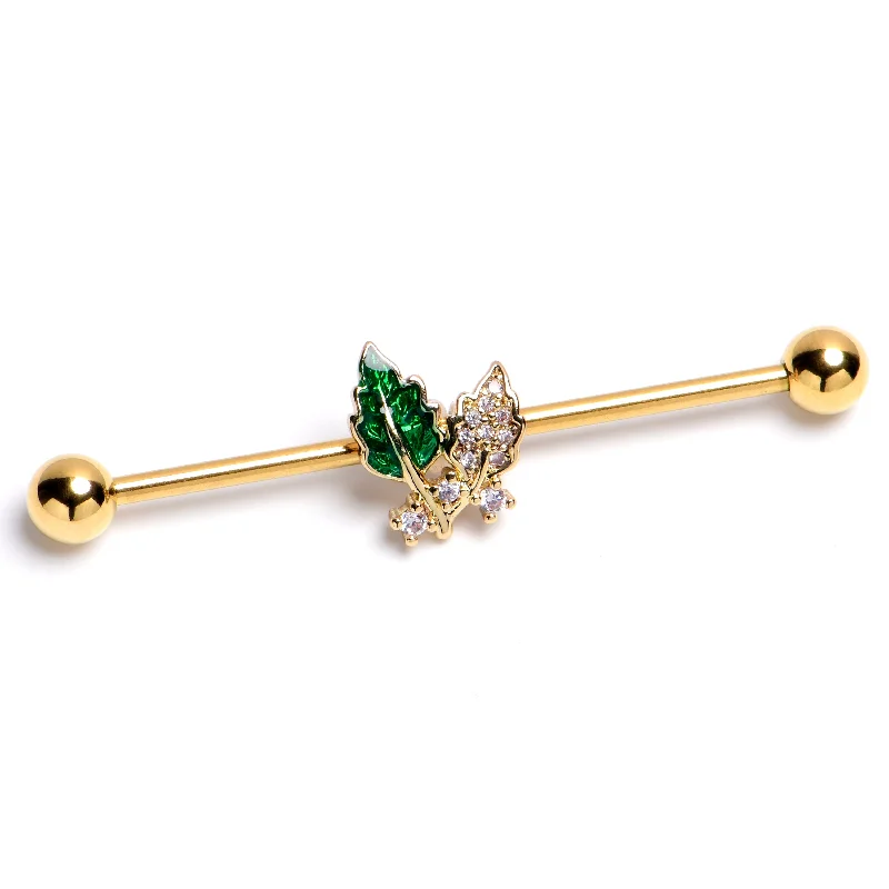 Women's Earrings – Elegant Designs for Every Personality--14 Gauge Clear Gem Gold Tone Natures Glamour Industrial Barbell 38mm