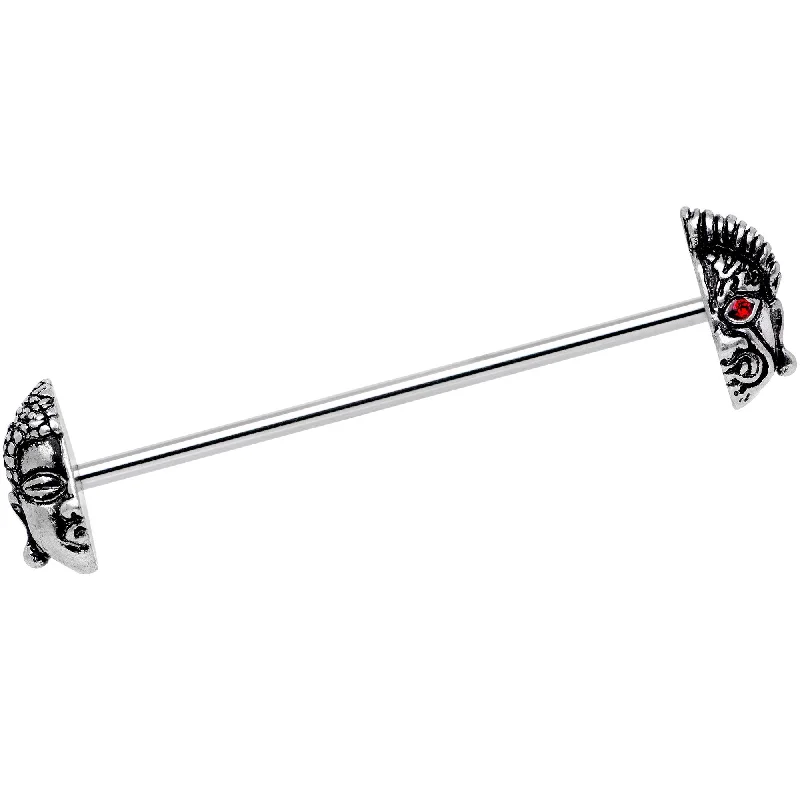 Women's Earrings – Elegant Designs for Every Personality--Red CZ Gem Android Buddha Industrial Barbell 38mm