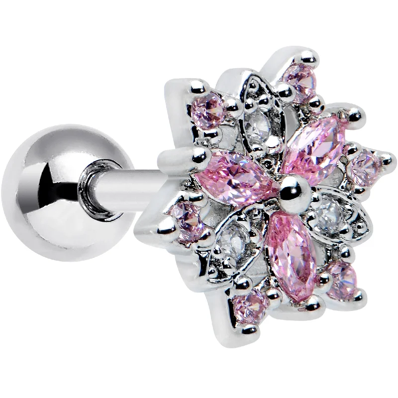 Women's Earrings – Elegant Designs for Every Personality--16 Gauge 1/4 Pink Clear CZ Gem Snowflake Cartilage Tragus Earring Women's Earrings – Elegant Designs for Every Personality--16 Gauge 1/4 Pink Clear CZ Gem Snowflake Cartilage Tragus Earring