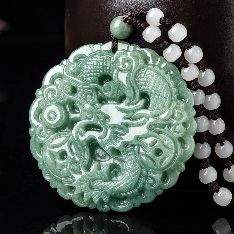 Shop Classic Women's  Necklaces & Pendants with a Modern Twist-Buddha Stones Chinese Zodiac Dragon Jade Fortune Necklace String Pendant