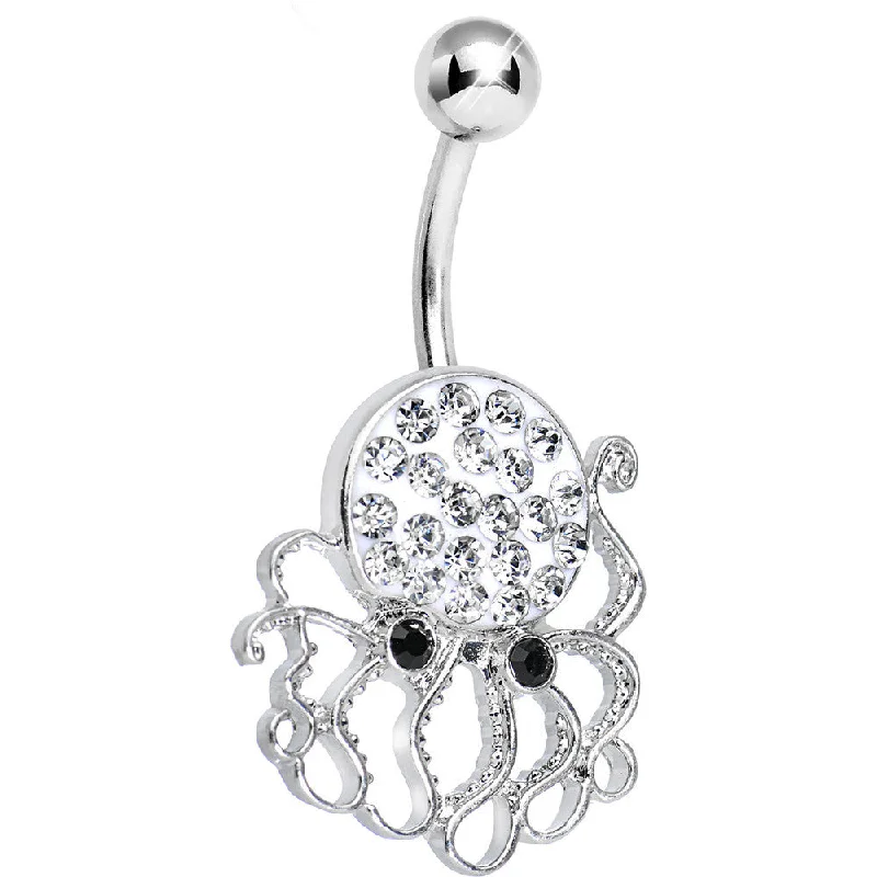 Comfortable Belly Rings with Beautiful Detailing -Clear Gem Paved Glamorous Octopus Belly Ring Comfortable Belly Rings with Beautiful Detailing -Clear Gem Paved Glamorous Octopus Belly Ring