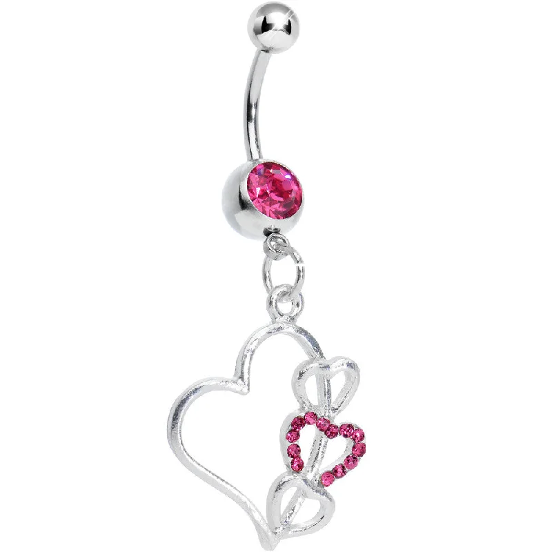 Stunning Belly Rings for Trendy Women -Pink Gem Hollow Heart Triple Dangle Belly Ring Stunning Belly Rings for Trendy Women -Pink Gem Hollow Heart Triple Dangle Belly Ring