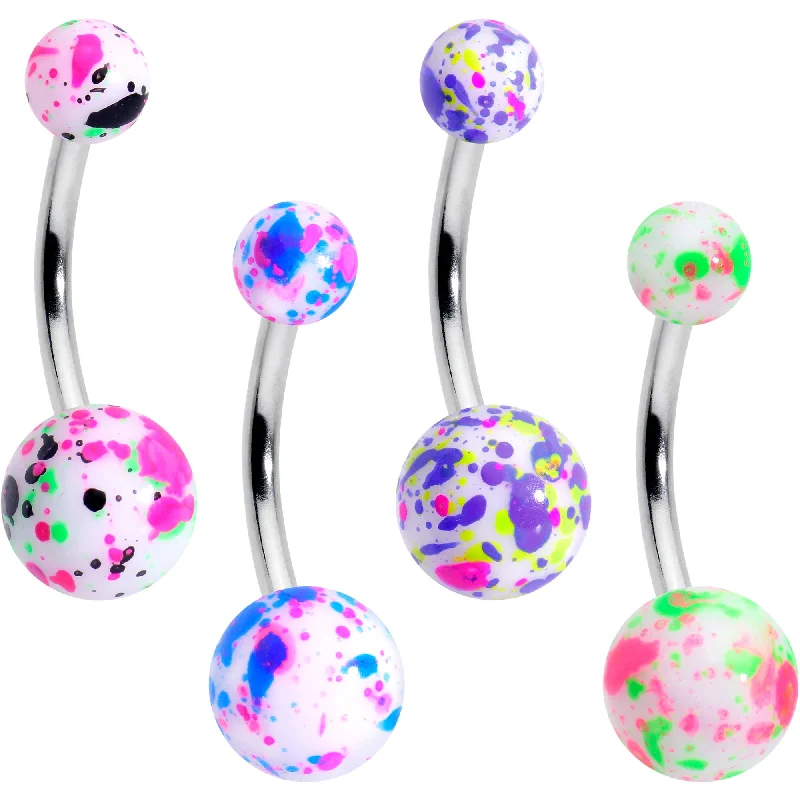 Unique Belly Rings with Creative Touch -Splatter Pink Blue Purple Green Belly Ring Set of 4