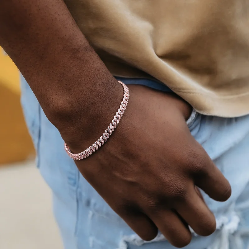 Men's Cross Charm Bracelets-Micro Diamond Prong Cuban Bracelet in Rose Gold - 6mm