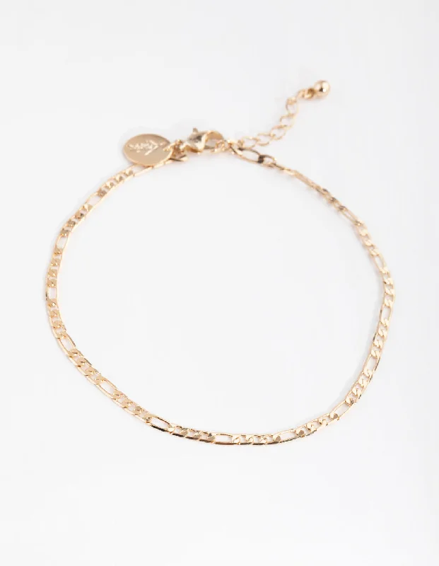 Comfortable Anklets for Everyday Wear-Gold 2mm Figaro Anklet