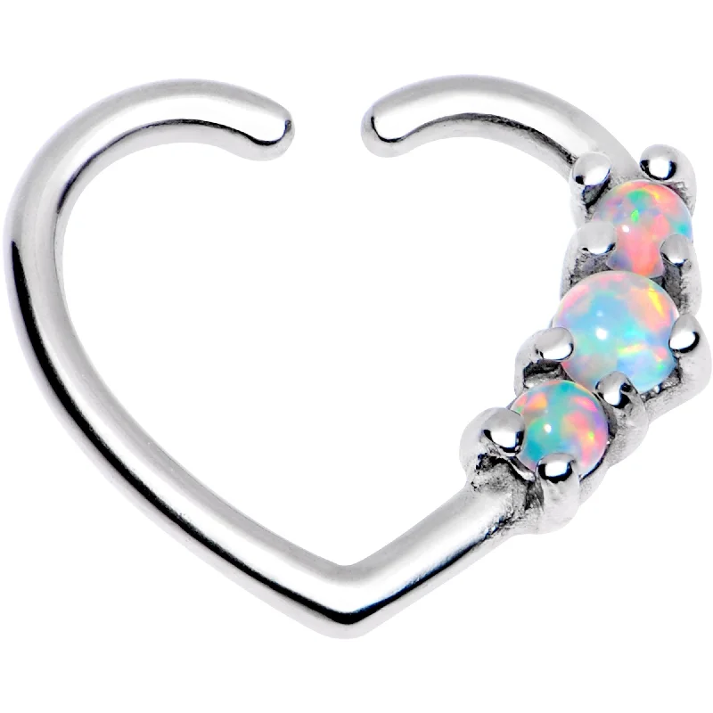 Women's Earrings – Elegant Designs for Every Personality--3/8 White Synthetic Opal Heart Left Daith Cartilage Tragus