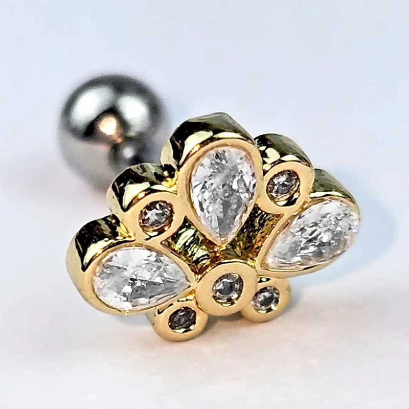 Women's Earrings – Elegant Designs for Every Personality--16 Gauge 1/4 Clear Gem Golden Crown Deluxe Cartilage Tragus Earring Women's Earrings – Elegant Designs for Every Personality--16 Gauge 1/4 Clear Gem Golden Crown Deluxe Cartilage Tragus Earring