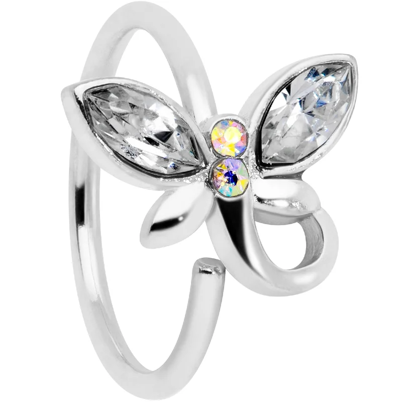 Nose Rings for Timeless Elegance -18 Gauge 3/8 Clear Aurora Gem Loop Butterfly Nose Hoop Nose Rings for Timeless Elegance -18 Gauge 3/8 Clear Aurora Gem Loop Butterfly Nose Hoop