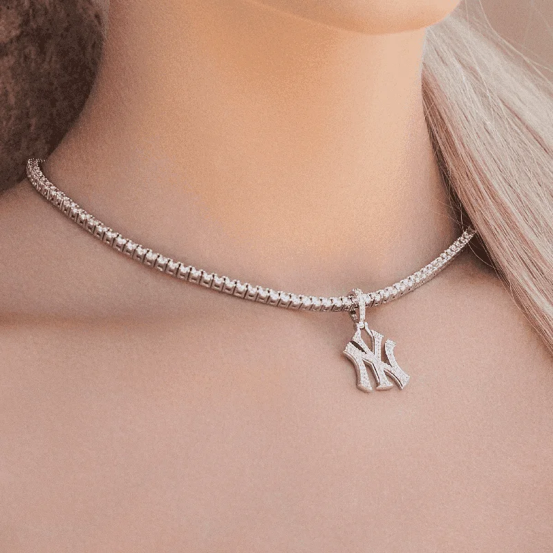 Shop Classic Women's Necklaces & Pendants with a Modern Twist-New York Yankees Official MLB Micro Logo Pendant in White Gold Shop Classic Women's Necklaces & Pendants with a Modern Twist-New York Yankees Official MLB Micro Logo Pendant in White Gold
