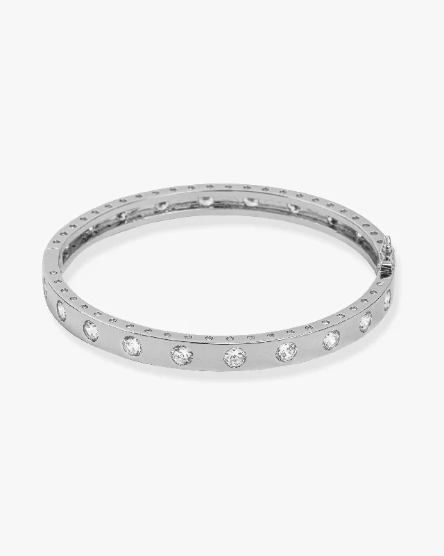 Bridal Bangle Sets for Women-Ashley Hinge Cuff - Silver|White Diamondettes