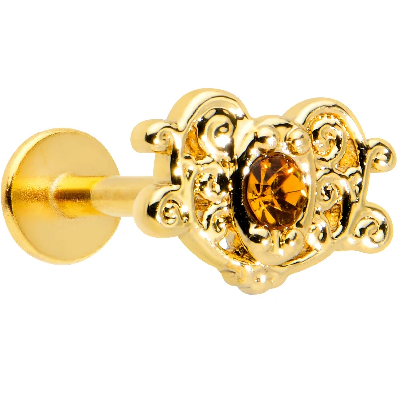 Sparkly Lip Rings with Glittering Stones16 Gauge 5/16 Yellow Gem Gold Tone Duet Scroll Labret Monroe Tragus