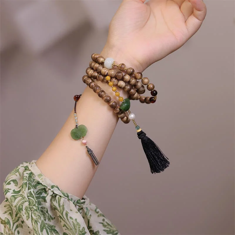 Men's Stylish Link Bracelets-Buddha Stones Natural Agarwood Amber Jade Ingot Tassel Ruyi Charm Bracelet Men's Stylish Link Bracelets-Buddha Stones Natural Agarwood Amber Jade Ingot Tassel Ruyi Charm Bracelet