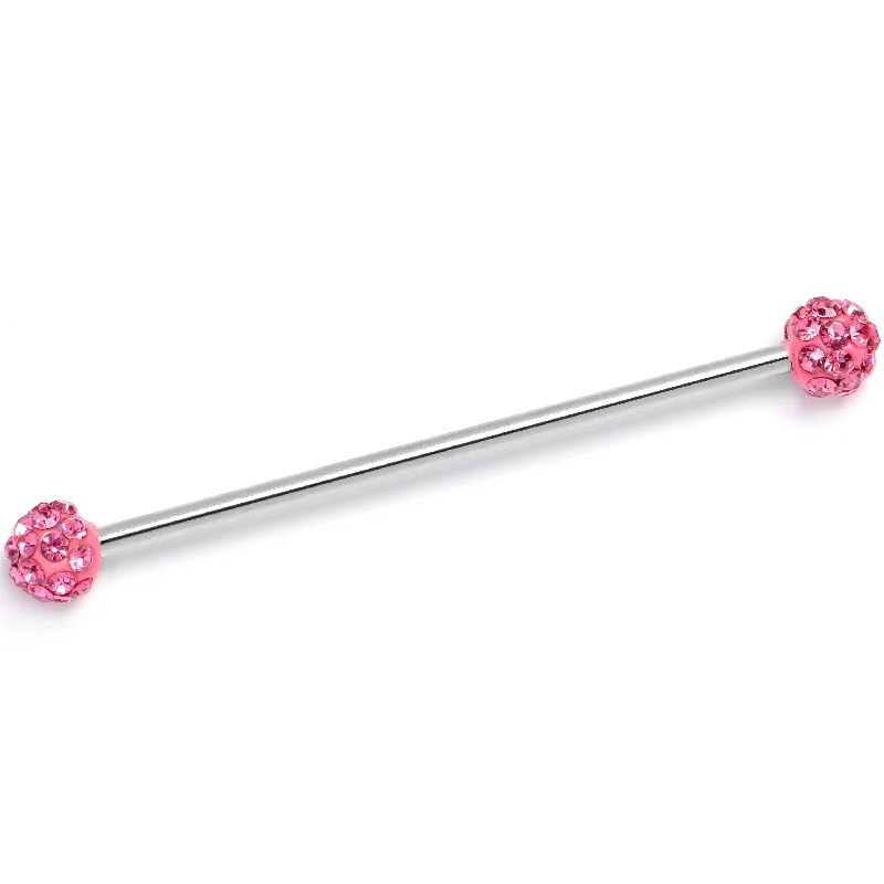 Women's Earrings – Elegant Designs for Every Personality--14 Gauge Pink Gem Internally Threaded Disco Industrial Barbell 38mm