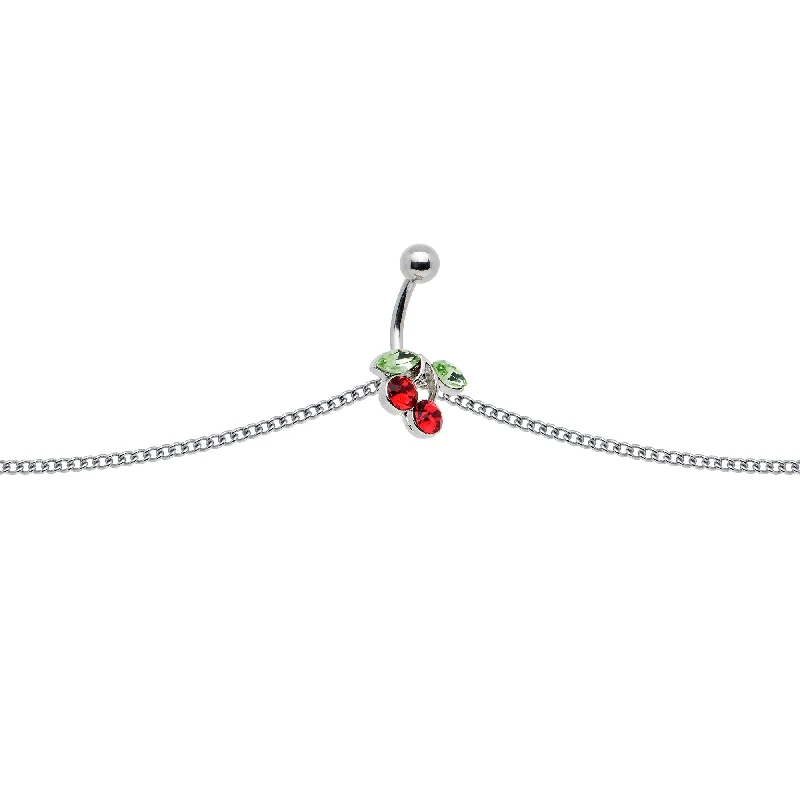 Comfortable Belly Rings for Exclusive Looks -Red Green Gem Cheery Cherries Fruit Belly Ring Belly Chain Comfortable Belly Rings for Exclusive Looks -Red Green Gem Cheery Cherries Fruit Belly Ring Belly Chain