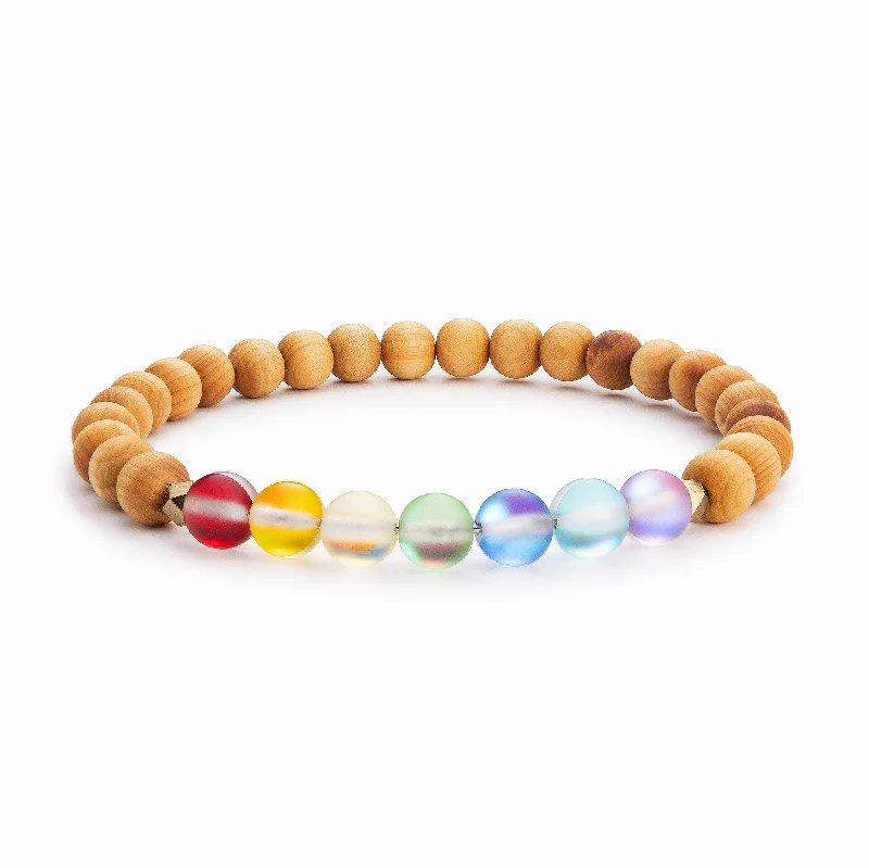 Traditional Wedding Bangles for Women-Glow Glass Chakra Wood Bracelet