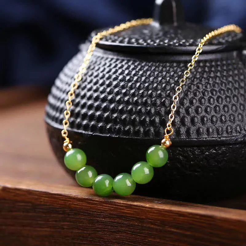 Shop Classic Women's Necklaces & Pendants with a Modern Twist-Buddha Stones 14k Gold Plated Hetian Cyan Jade Beaded Luck Necklace Pendant Shop Classic Women's Necklaces & Pendants with a Modern Twist-Buddha Stones 14k Gold Plated Hetian Cyan Jade Beaded Luck Necklace Pendant
