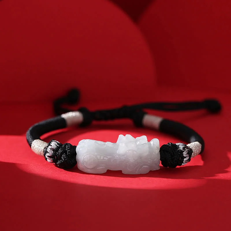 Women's Bangle Bracelets with Glass Details-Buddha Stones Handmade Natural Jade PiXiu Luck Prosperity Braided String Bracelet Women's Bangle Bracelets with Glass Details-Buddha Stones Handmade Natural Jade PiXiu Luck Prosperity Braided String Bracelet