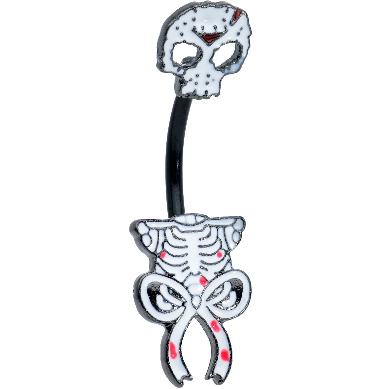 Belly Rings with Stone Accents for Elegant Style -Black Skeleton Body Halloween Double Mount Belly Ring Belly Rings with Stone Accents for Elegant Style -Black Skeleton Body Halloween Double Mount Belly Ring