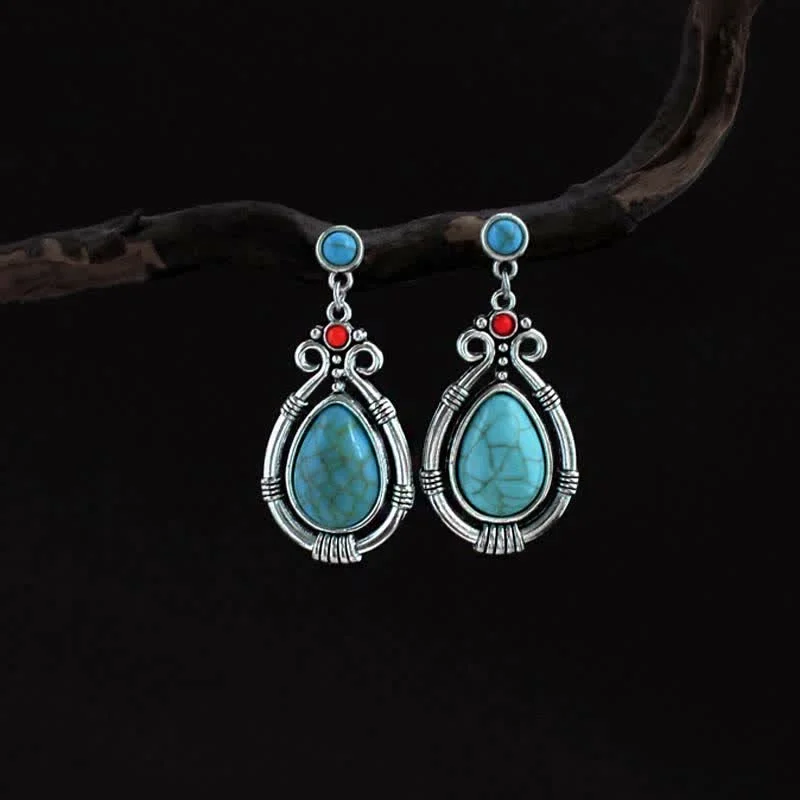 Women's Earrings – Elegant Designs for Every Personality--Buddha Stones Tibet Vintage Turquoise Waterdrop Strength Drop Dangle Earrings Clips