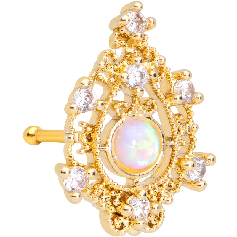 Fashion-Forward Nose Rings -20 Gauge 1/4 White Synthetic Opal Gold Tone Scrolling Oval Nose Bone Fashion-Forward Nose Rings -20 Gauge 1/4 White Synthetic Opal Gold Tone Scrolling Oval Nose Bone