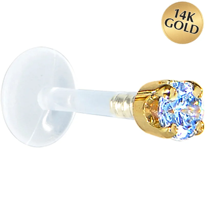 Women's Earrings – Elegant Designs for Every Personality--16 Gauge 1/4 Solid 14KT Yellow Gold 3mm Plexi Blue Cubic Zirconia Bioplast Tragus Earring Stud Women's Earrings – Elegant Designs for Every Personality--16 Gauge 1/4 Solid 14KT Yellow Gold 3mm Plexi Blue Cubic Zirconia Bioplast Tragus Earring Stud