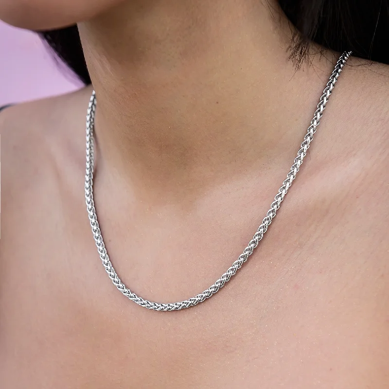 Shop Classic Women's Necklaces & Pendants with a Modern Twist-Palm Chain in White Gold- 4mm Shop Classic Women's Necklaces & Pendants with a Modern Twist-Palm Chain in White Gold- 4mm