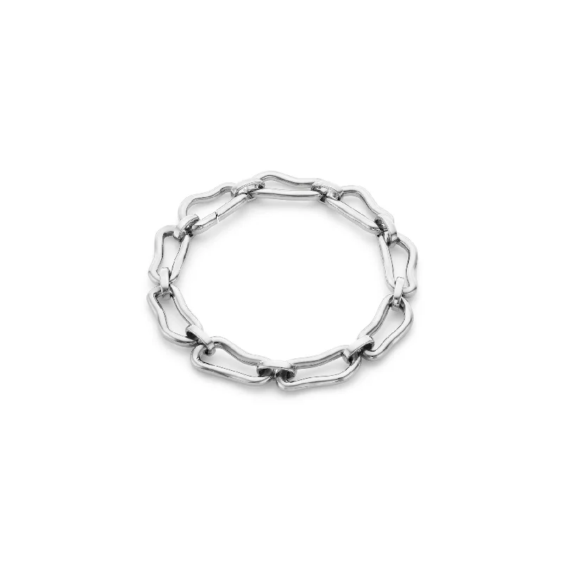 Personalized Cuff Bangles for Women-Molten Link Bracelet (Silver)