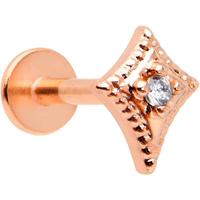 Luxury Lip Rings with Precious Stones16 Gauge 1/4 Clear Gem Rose Gold Tone Edgy Rhombus Labret Tragus