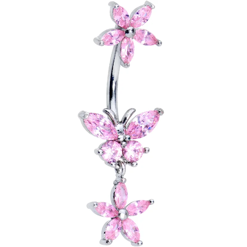 Comfortable Belly Rings for Unique Look -Pink CZ Gem Butterfly Angel Double Mount Dangle Belly Ring Comfortable Belly Rings for Unique Look -Pink CZ Gem Butterfly Angel Double Mount Dangle Belly Ring