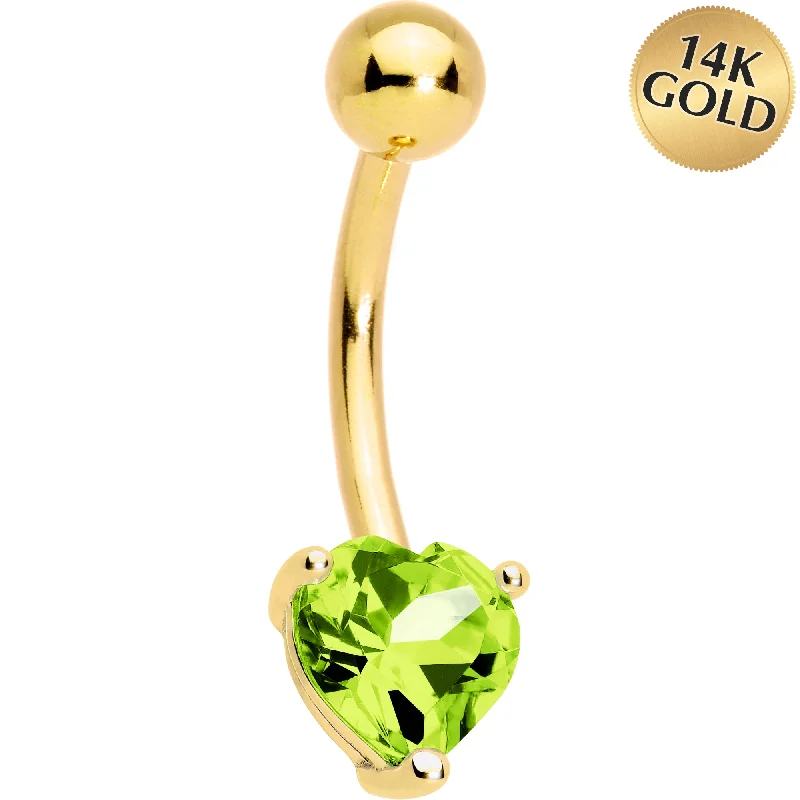 Unique Belly Rings for Statement Fashion -16 Gauge Solid 14KT Yellow Gold Genuine Peridot Heart Solitaire Belly Ring Unique Belly Rings for Statement Fashion -16 Gauge Solid 14KT Yellow Gold Genuine Peridot Heart Solitaire Belly Ring