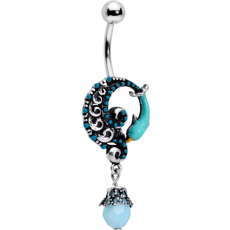 Stylish Belly Rings with Elegant Features -Leaping Blue Dolphin Bauble Dangle Belly Ring Stylish Belly Rings with Elegant Features -Leaping Blue Dolphin Bauble Dangle Belly Ring