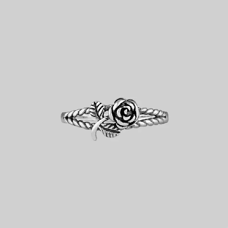 Chic Women's Rings for Fashion-Forward Looks-DEAREST. Rose Stem Twisted Ring - Silver Chic Women's Rings for Fashion-Forward Looks-DEAREST. Rose Stem Twisted Ring - Silver
