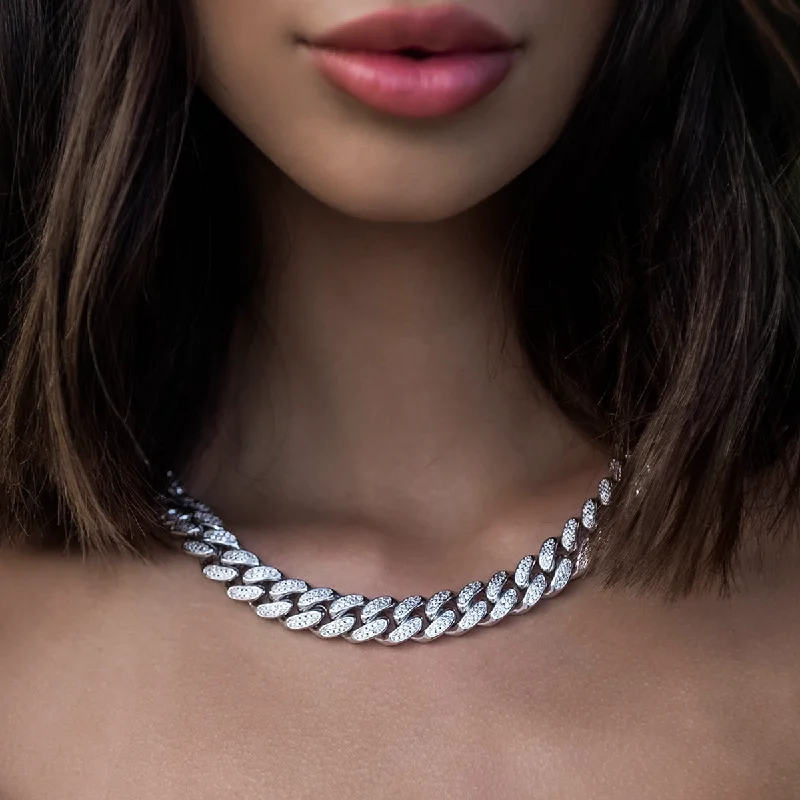 Shop Classic Women's Necklaces & Pendants with a Modern Twist-Diamond Cuban Link Necklace in White Gold- 12mm Shop Classic Women's Necklaces & Pendants with a Modern Twist-Diamond Cuban Link Necklace in White Gold- 12mm