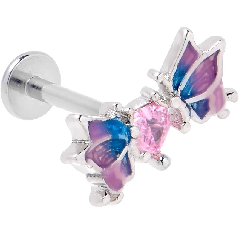 Simple and Elegant Lip Rings for Casual Wear16 Gauge 5/16 Pink CZ Gem Heart Butterfly Labret Monroe Tragus