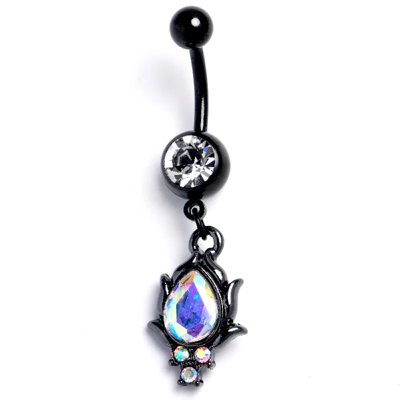Comfortable Belly Rings for Fashionista Look -Aurora CZ Gem Black Dream Drop Dangle Belly Ring Comfortable Belly Rings for Fashionista Look -Aurora CZ Gem Black Dream Drop Dangle Belly Ring