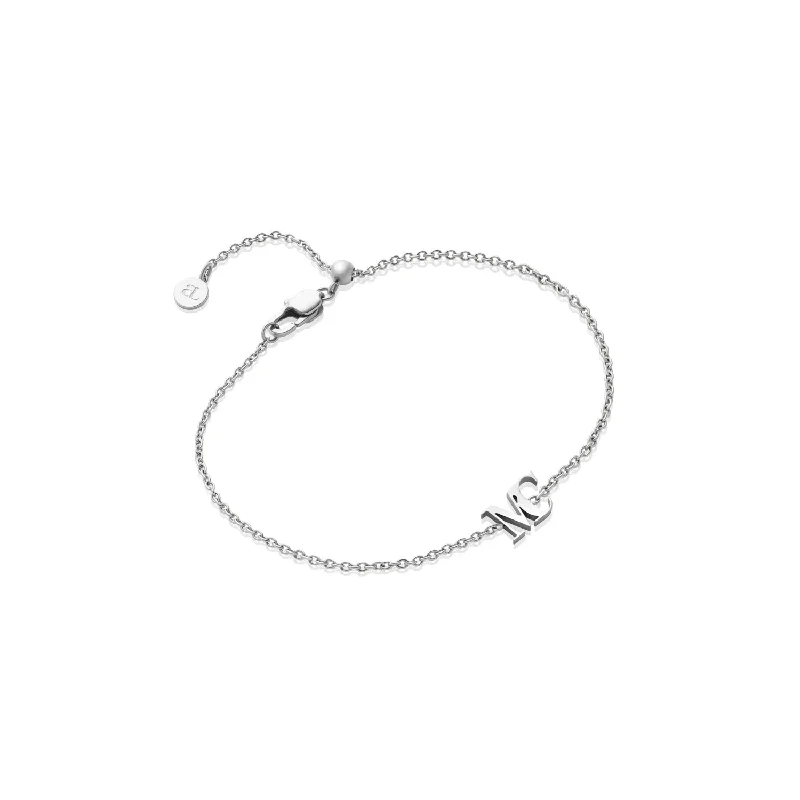 Vintage Gold Bangles for Women-Mini Double Initial Bracelet (Silver)