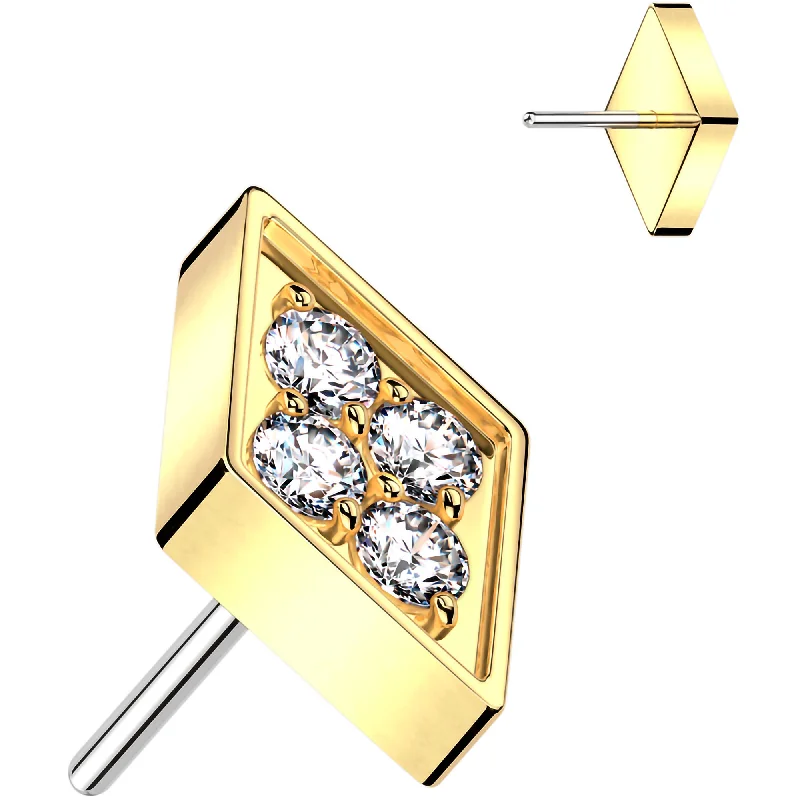 Women's Earrings – Elegant Designs for Every Personality--Clear CZ Gem Golden ASTM F-136 Rhombus Flat Back Earring Push In Top