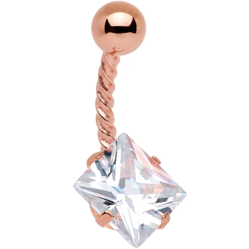 Belly Rings for Edgy Fashion -Clear CZ Gem Rose Gold IP Party Princess Seriously Twisted Belly Ring Belly Rings for Edgy Fashion -Clear CZ Gem Rose Gold IP Party Princess Seriously Twisted Belly Ring