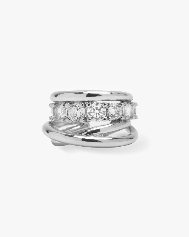 Women's Earrings – Elegant Designs for Every Personality--"Oh She Fancy" Layered Diamond Ear Cuff - Silver|White Diamondettes