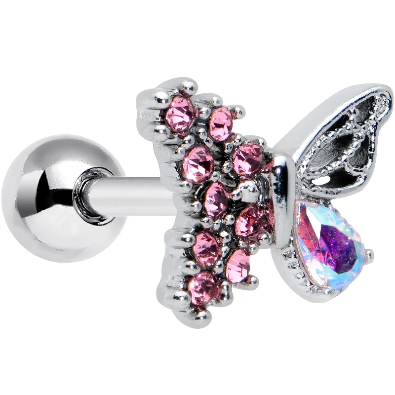Women's Earrings – Elegant Designs for Every Personality--16 Gauge 1/4 Pink Gem Glam Butterfly Cartilage Tragus Earring Women's Earrings – Elegant Designs for Every Personality--16 Gauge 1/4 Pink Gem Glam Butterfly Cartilage Tragus Earring