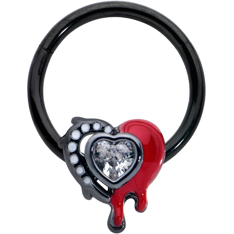 Beautiful Nose Rings with Radiant Shine -16 Gauge 3/8 Clear Gem Black Bleeding Heart Hinged Segment Ring Beautiful Nose Rings with Radiant Shine -16 Gauge 3/8 Clear Gem Black Bleeding Heart Hinged Segment Ring