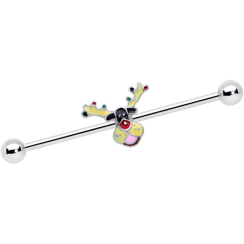 Women's Earrings – Elegant Designs for Every Personality--14 Gauge Colorful Reindeer Christmas Industrial Barbell 38mm